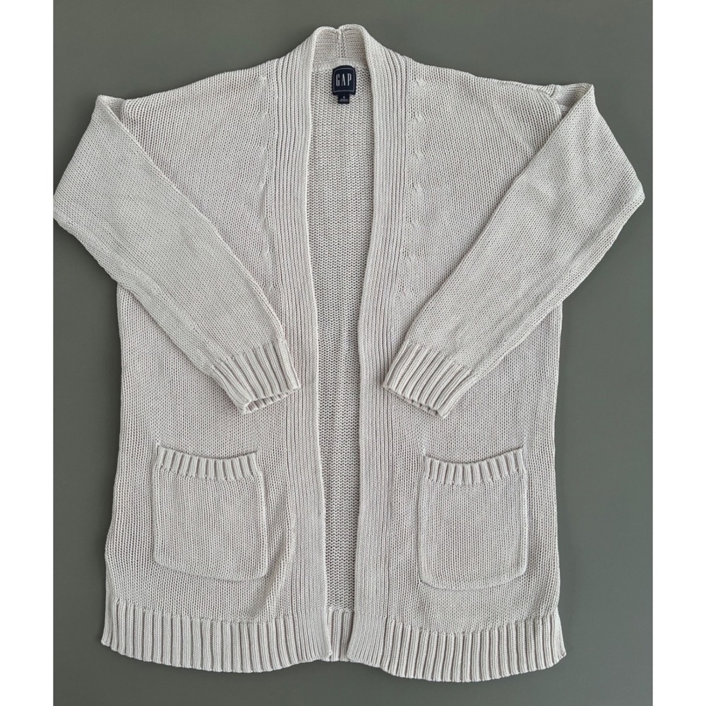 Gap Cream Cotton Shaker Stitch Open Front Knit Cardigan Sweater Small